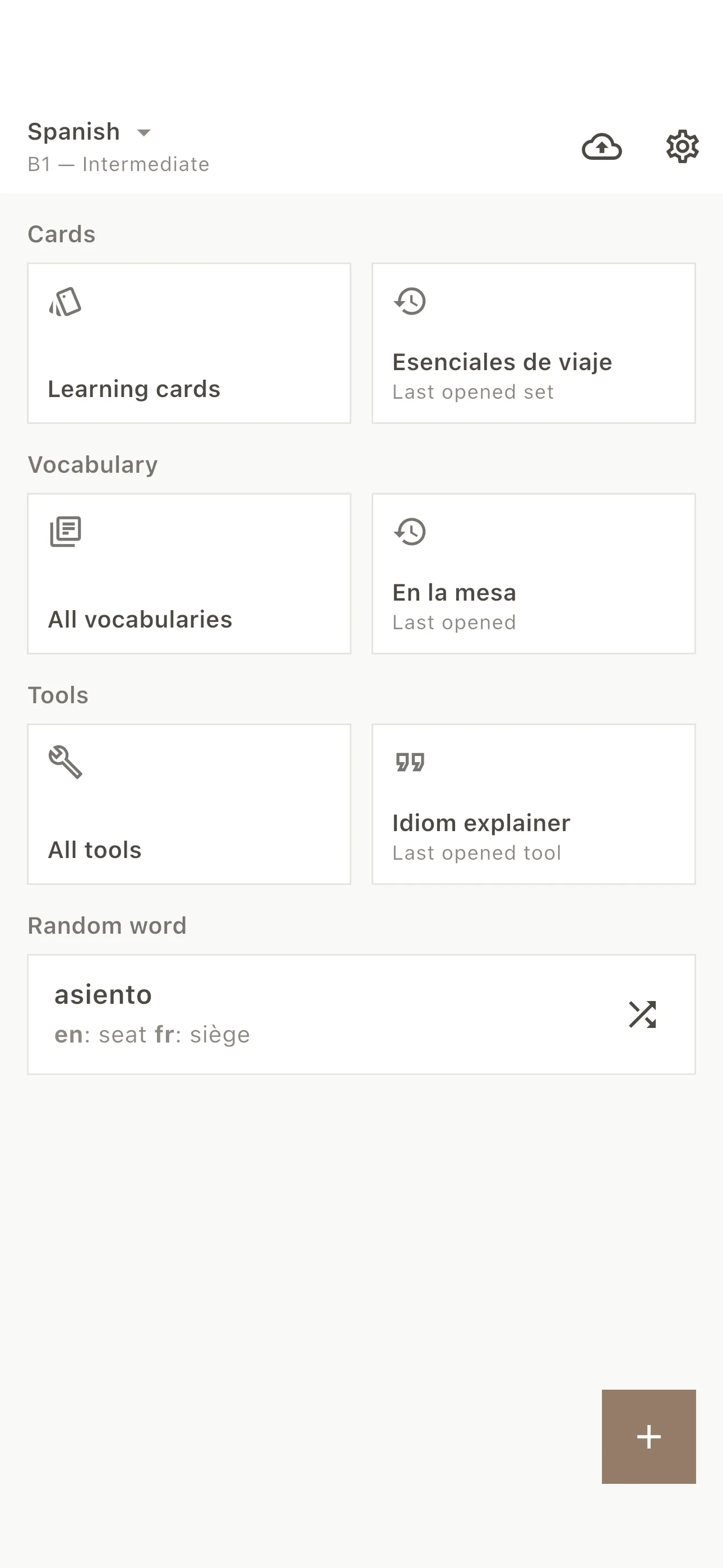 AI Vocabulary Builder home screen